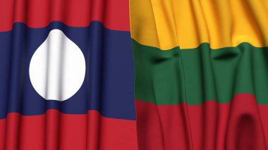Gerçekçi kumaş dokusuna sahip LAOS ve LITHUANIA bayrakları