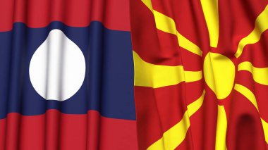 Gerçekçi kumaş dokusuna sahip LAOS ve MACEDONIA bayrakları