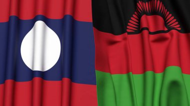 Gerçek kumaş desenli LAOS ve MALAWI bayrakları