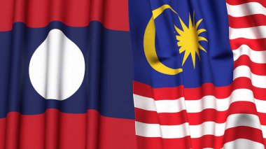 Gerçekçi kumaş dokusuna sahip LAOS ve MALAYSIA bayrakları