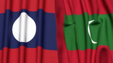 Gerçek kumaş dokusuna sahip LAOS ve MALDIVES bayrakları