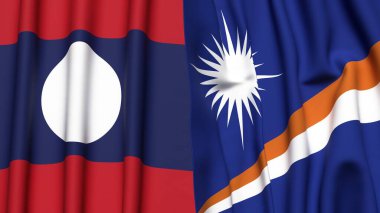 LAOS ve MARSHALL Adaları bayrakları gerçekçi kumaş dokusuyla