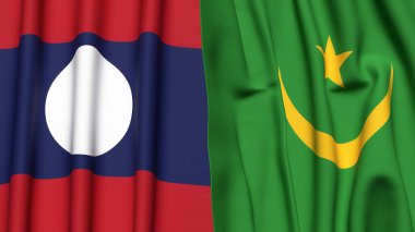 Gerçekçi kumaş dokusuna sahip LAOS ve MAURITANIA bayrakları