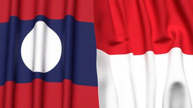 LAOS ve Monako bayrakları gerçekçi kumaş dokusuna sahipler.