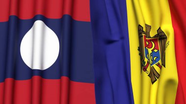 Gerçek kumaş dokusuna sahip LAOS ve MOLDOVA bayrakları