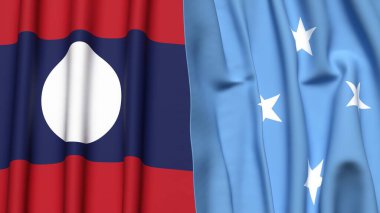 Gerçekçi kumaş dokusuna sahip LAOS ve MICRONESIA bayrakları