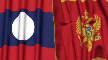 LAOS ve MONTENEGRO bayrakları gerçekçi kumaş dokusuna sahip
