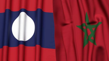 LAOS ve MoroCCO bayrakları gerçekçi kumaş dokusuyla