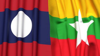 LAOS ve Myanmar bayrakları gerçekçi kumaş desenli.