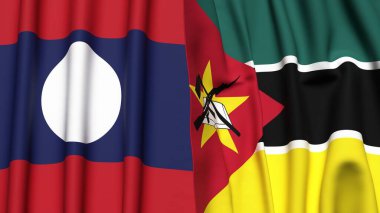 LAOS ve MOZAMBIQUE bayrakları gerçekçi kumaş dokusuyla