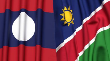 LAOS ve NAMIBIA bayrakları gerçekçi kumaş dokusuyla