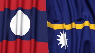 LAOS ve NAURU bayrakları gerçekçi kumaş desenli.