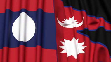 LAOS ve NEPAL bayrakları gerçekçi kumaş desenli