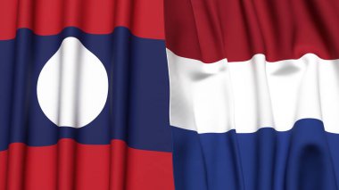 Gerçek kumaş desenli LAOS ve NETHERLANDS bayrakları