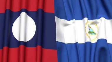 Gerçekçi kumaş dokusuna sahip LAOS ve NICARAGUA bayrakları