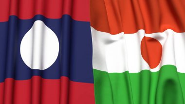 LAOS ve NIGER bayrakları gerçekçi kumaş desenli.