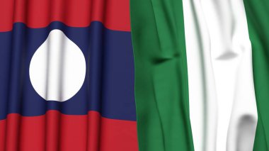 Gerçek kumaş dokusuna sahip LAOS ve NIGERIA bayrakları