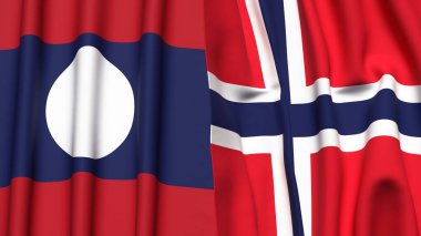 Gerçek kumaş desenli LAOS ve NORway bayrakları