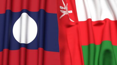 LAOS ve OMAN bayrakları gerçekçi kumaş desenli