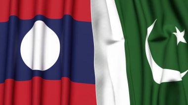 LAOS ve PAKISTAN bayrakları gerçekçi kumaş dokusuyla