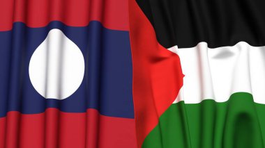 LAOS ve Filistin 'in gerçekçi kumaşlı bayrakları