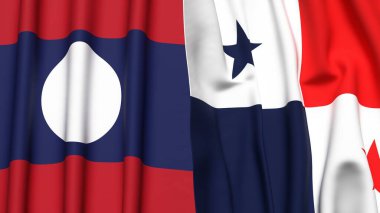 LAOS ve Panama bayrakları gerçekçi kumaş dokusuna sahip