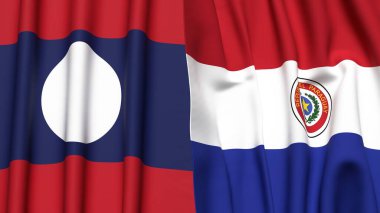 LAOS ve PARAGUAY bayrakları gerçekçi kumaş desenli