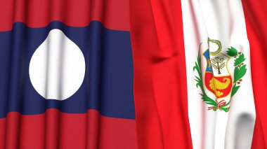 Gerçek kumaş desenli LAOS ve Peru bayrakları