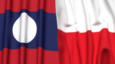 Gerçek kumaş desenli LAOS ve POLAND bayrakları
