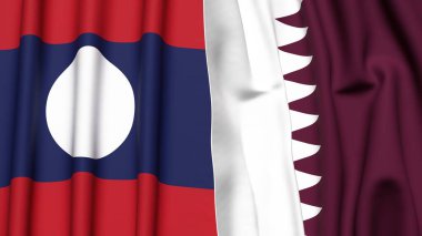 LAOS ve Katar bayrakları gerçekçi kumaş dokusuna sahip