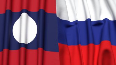 Gerçek kumaş dokusuna sahip LAOS ve RUSSIA bayrakları
