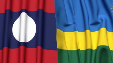 LAOS ve Rwanda bayrakları gerçekçi kumaş dokusuyla