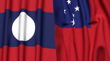 LAOS ve SAMOA bayrakları gerçekçi kumaş dokusuyla