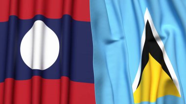 LAOS ve SAINT LUCIA bayrakları gerçekçi kumaş dokusuyla
