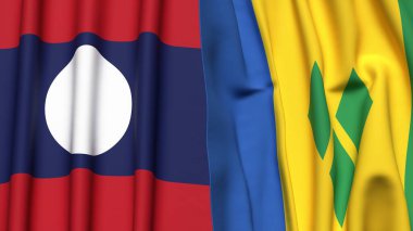 LAOS ve SAINT VINCENT bayrakları gerçekçi kumaş dokusuyla