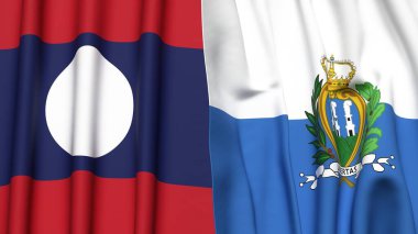LAOS ve SAN MARINO bayrakları gerçekçi kumaş desenli