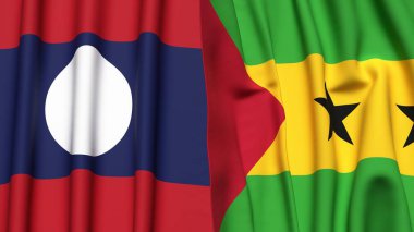 LAOS ve SAO TOME bayrakları gerçekçi kumaş desenli