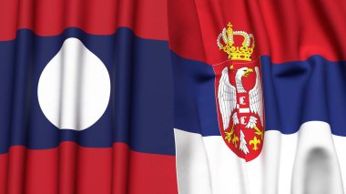 LAOS ve SERBIA bayrakları gerçekçi kumaş dokusuna sahip