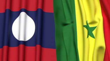 LAOS ve SENeGAL bayrakları gerçekçi kumaş desenli
