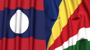 LAOS ve SEYCHELLES bayrakları gerçekçi kumaş desenli