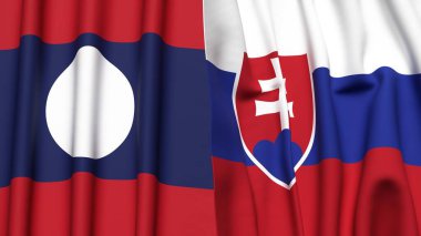 LAOS ve SLOVAKIA bayrakları gerçekçi kumaş dokusuyla