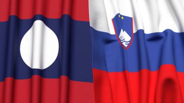 LAOS ve SLOVENIA bayrakları gerçekçi kumaş dokusuna sahip