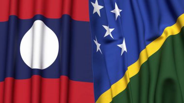 LAOS ve SOLOMON Adaları bayrakları gerçekçi kumaş dokusuna sahip