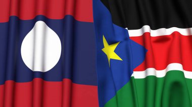 LAOS ve GÜNEY SUDAN bayrakları gerçekçi kumaş dokusuna sahip
