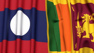 LAOS ve SRI LANKA bayrakları gerçekçi kumaş dokusuna sahip