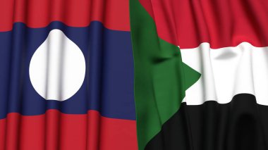 LAOS ve SuDAN bayrakları gerçekçi kumaş desenli.