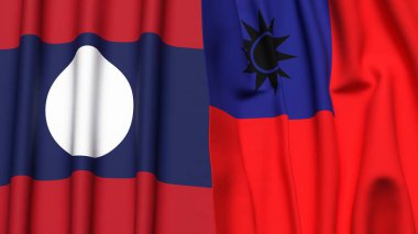 Gerçek kumaş desenli LAOS ve Tayvan bayrakları