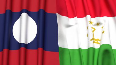 LAOS ve TAJIKISTAN bayrakları gerçekçi kumaş dokusuna sahip