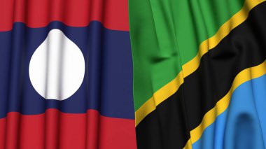 LAOS ve TANZANIA bayrakları gerçekçi kumaş dokusuyla