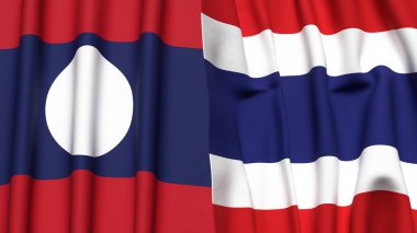 LAOS ve THAILAND bayrakları gerçekçi kumaş dokusuyla